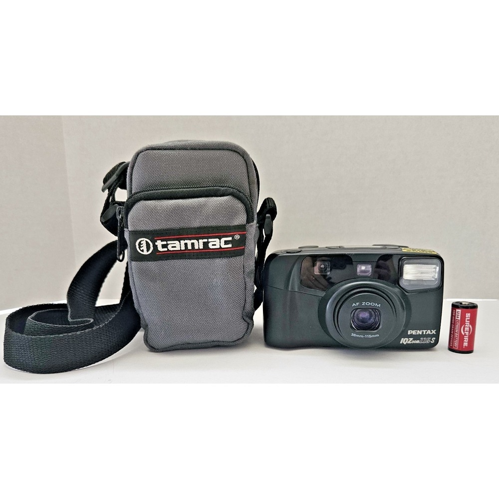 Pentax IQZoom 115-S 35mm Point And Shoot Camera W/ Case Battery TESTED WORKS